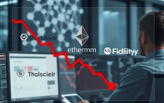 Ethereum ETF outflows shown on financial dashboard with major fund logos amid declining market sentiment.