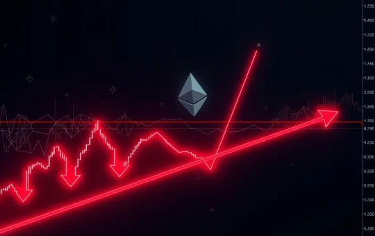 Ethereum price chart showing critical technical breakdown with triangle pattern targeting lower support levels