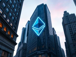 Ethereum price prediction showing ETH integration with Wall Street financial infrastructure for institutional adoption.