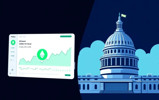 Ethereum staking data dashboard showing zero validator exit queue alongside crypto regulation policy scales