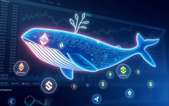 Ethereum whale transferring millions in ETH to cryptocurrency exchanges, visualized with blockchain data.