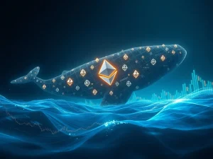 Ethereum whale accumulating $177 million in ETH, symbolizing major cryptocurrency investment activity.