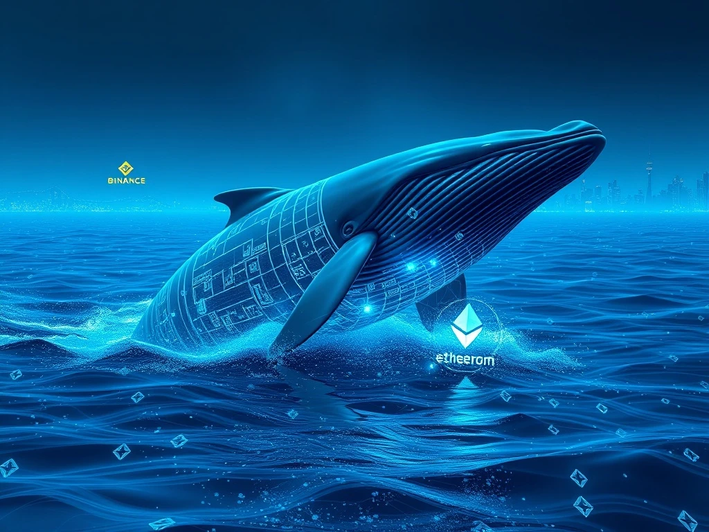 An Ethereum whale's $100 million strategic withdrawal from Binance for DeFi leveraging, visualized as a powerful digital entity.