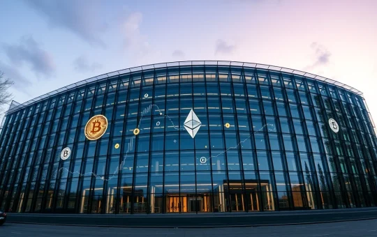 European Commission building with digital crypto symbols representing the new EU tax rules enforcement