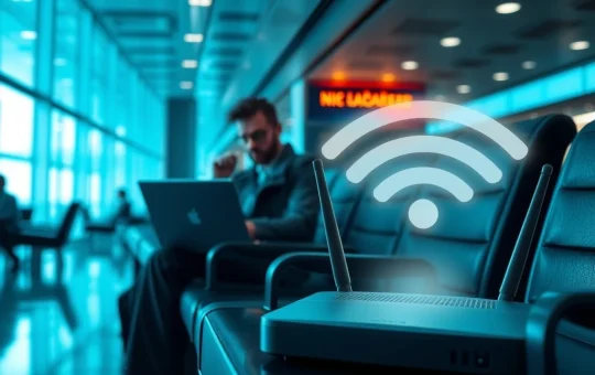 Illustration of Evil Twin WiFi network threat to cryptocurrency security for travelers