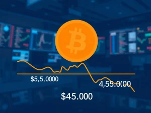 Bitcoin price chart analysis showing critical support levels at $65,000 and $45,000 according to Fidelity's power law model