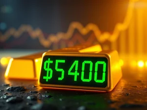 Gold price reaches a historic all-time high above $5,400 per ounce.