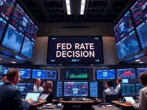 Goldman Sachs Federal Reserve rate cut forecast analysis on financial trading floor monitors