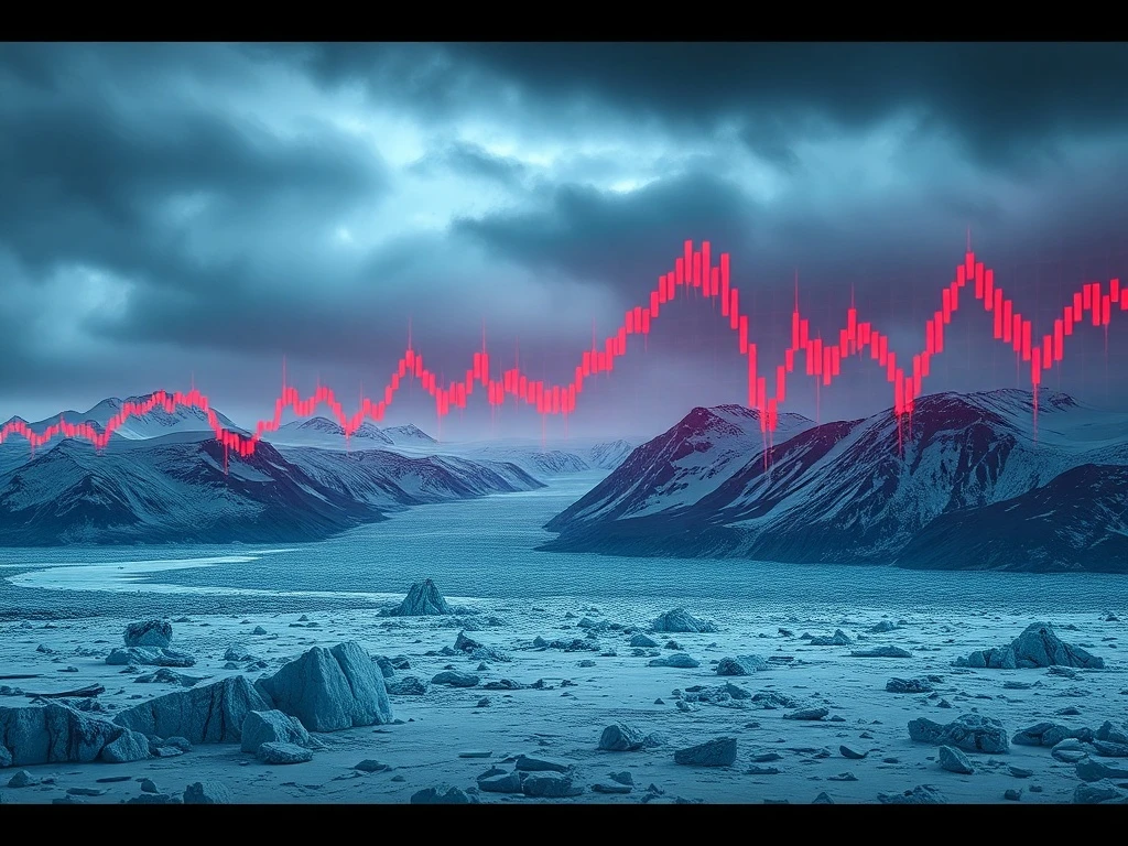 Economic impact of a potential Greenland tariff war on global GDP growth, visualized with icy landscapes and market data.