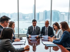 Hong Kong financial professionals debating CARF crypto tax rules in modern conference setting