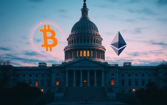 U.S. Capitol with cryptocurrency symbols representing SEC lawsuit against Tron founder Justin Sun