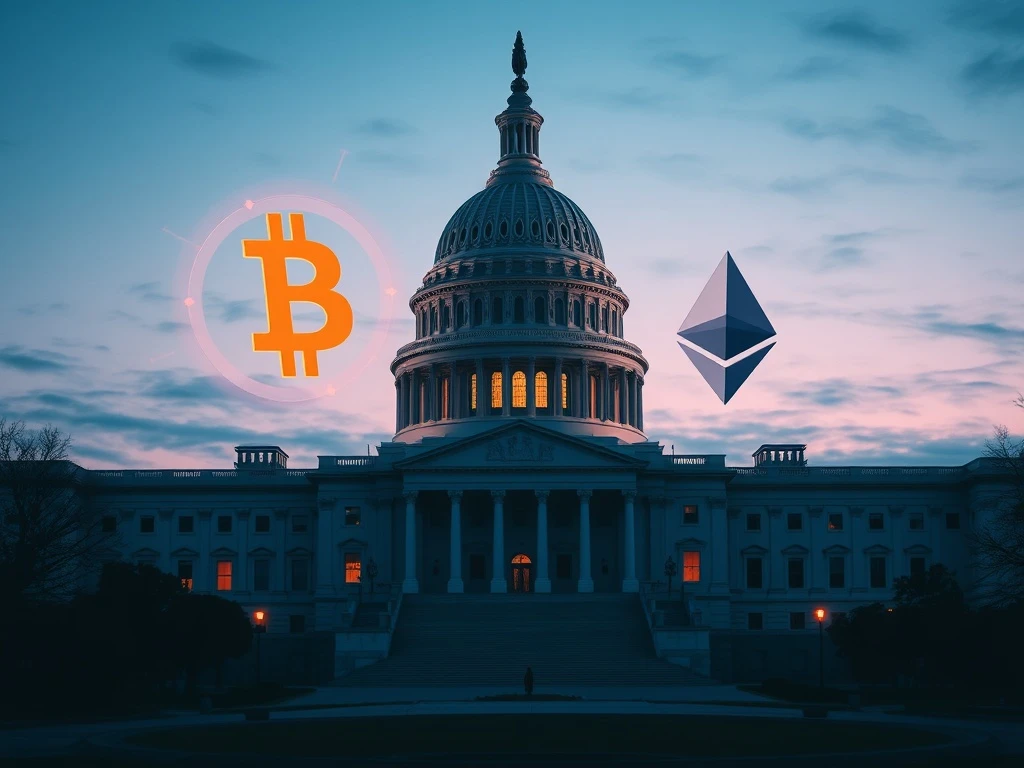 U.S. Capitol with cryptocurrency symbols representing SEC lawsuit against Tron founder Justin Sun