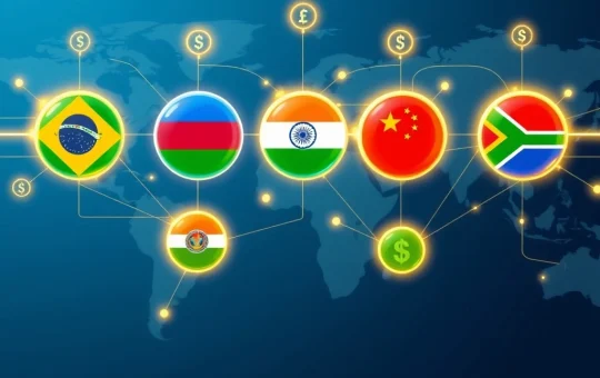 Interconnected BRICS digital currencies facilitating international trade and payments between member nations.