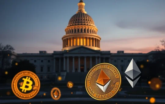 US Capitol building with cryptocurrency symbols representing Justin Sun SEC enforcement case controversy