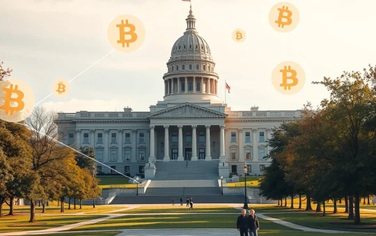 Kansas State Capitol with digital Bitcoin elements representing the proposed state-managed cryptocurrency reserve legislation