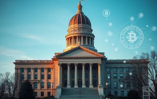 Kansas State Capitol with Bitcoin reserve legislation concept showing state cryptocurrency strategy