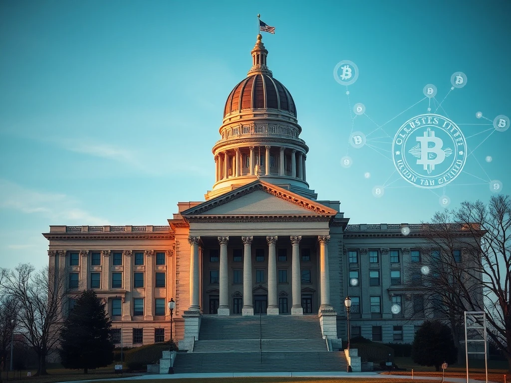Kansas State Capitol with Bitcoin reserve legislation concept showing state cryptocurrency strategy
