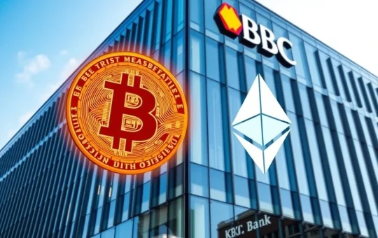 KBC Bank headquarters in Brussels begins offering Bitcoin and Ethereum trading services for customers.
