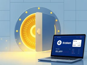 Kraken DeFi Earn product launch offering decentralized finance yields to users in North America and Europe.