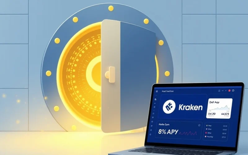 Kraken DeFi Earn product launch offering decentralized finance yields to users in North America and Europe.