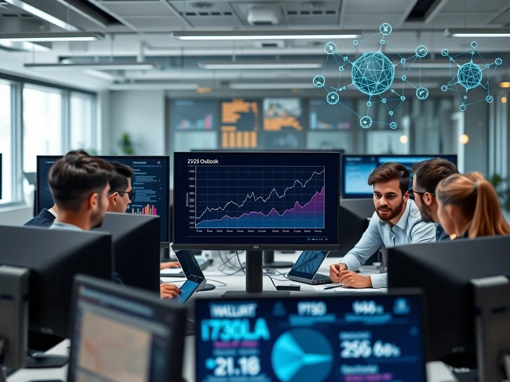 Analysts review the LBank Labs 2026 cryptocurrency market outlook report showing key trends.