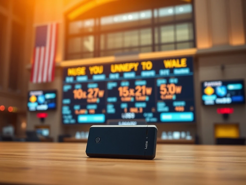 Ledger hardware wallet in front of NYSE floor representing the company's potential public listing and $4B valuation.