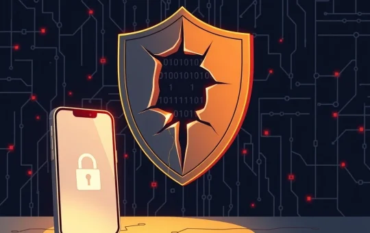 Illustration of a cybersecurity data breach exposing millions of login credentials and cryptocurrency accounts.