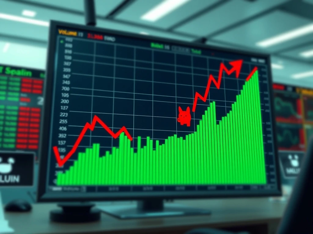 Meme coin trading volume surge and market cap drop shown on an analytical chart.