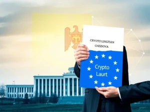 Moldova adopts EU MiCA framework for cryptocurrency regulation, symbolizing legal alignment and digital asset oversight.