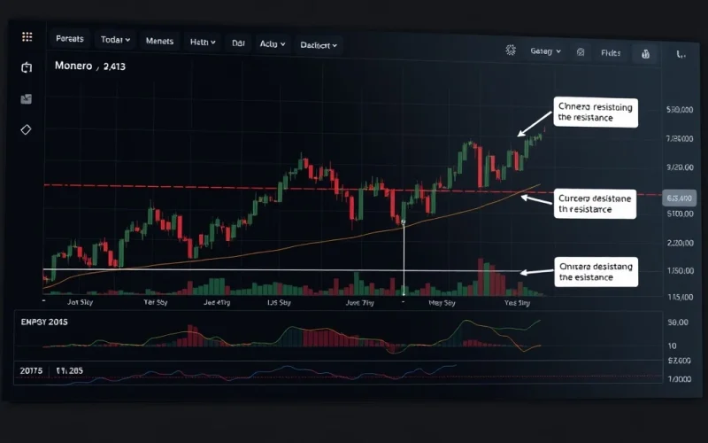 Technical analysis chart showing Monero's price decline and key reversal zones for XMR traders