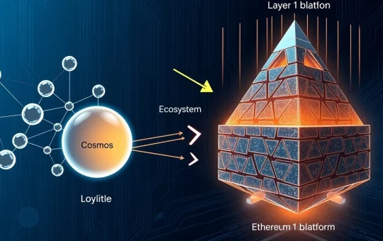 Visual metaphor for Noble blockchain migrating from Cosmos to a standalone EVM Layer 1 network.