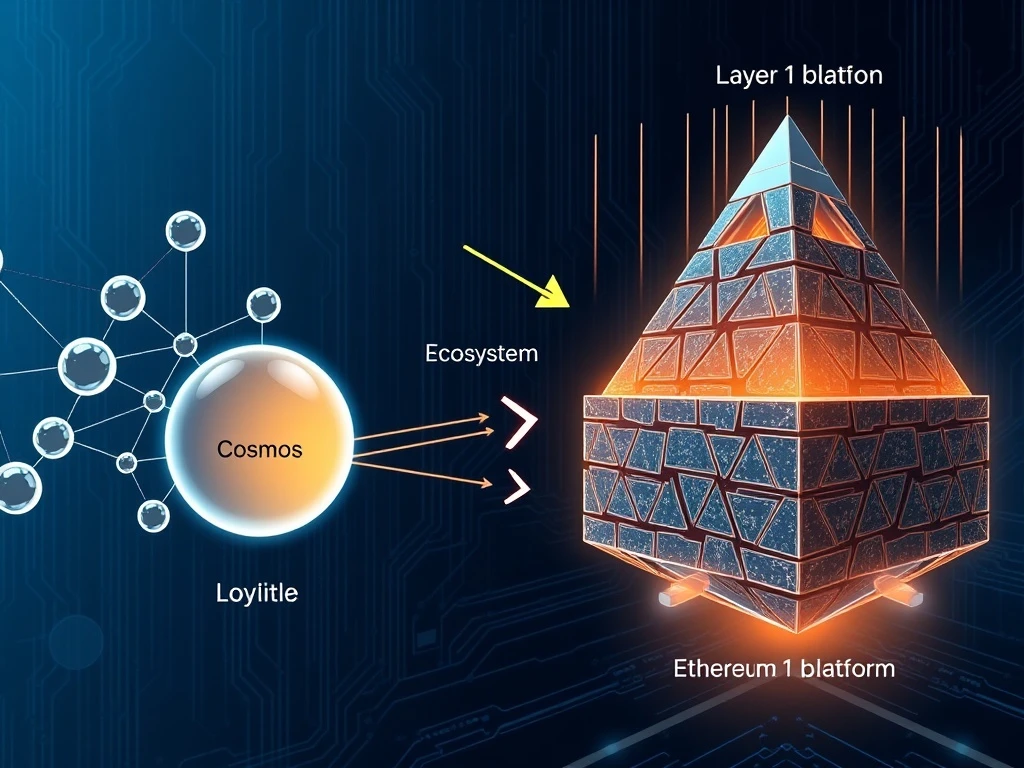 Visual metaphor for Noble blockchain migrating from Cosmos to a standalone EVM Layer 1 network.
