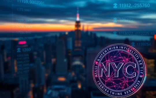 Investigation into the NYC token rug pull allegations and Eric Adams' denial, featuring blockchain data over New York City.