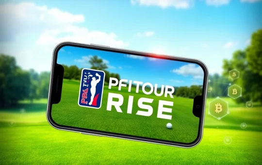 PGA Tour Rise blockchain golf game launching on mobile with tokenized items.