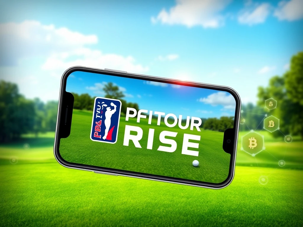 PGA Tour Rise blockchain golf game launching on mobile with tokenized items.