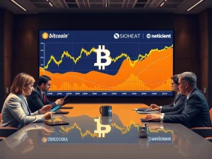 Corporate executives analyzing Bitcoin investment data for treasury management strategy in 2026