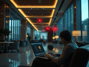 Illustration of the public WiFi crypto risk showing how a wallet approval can lead to theft