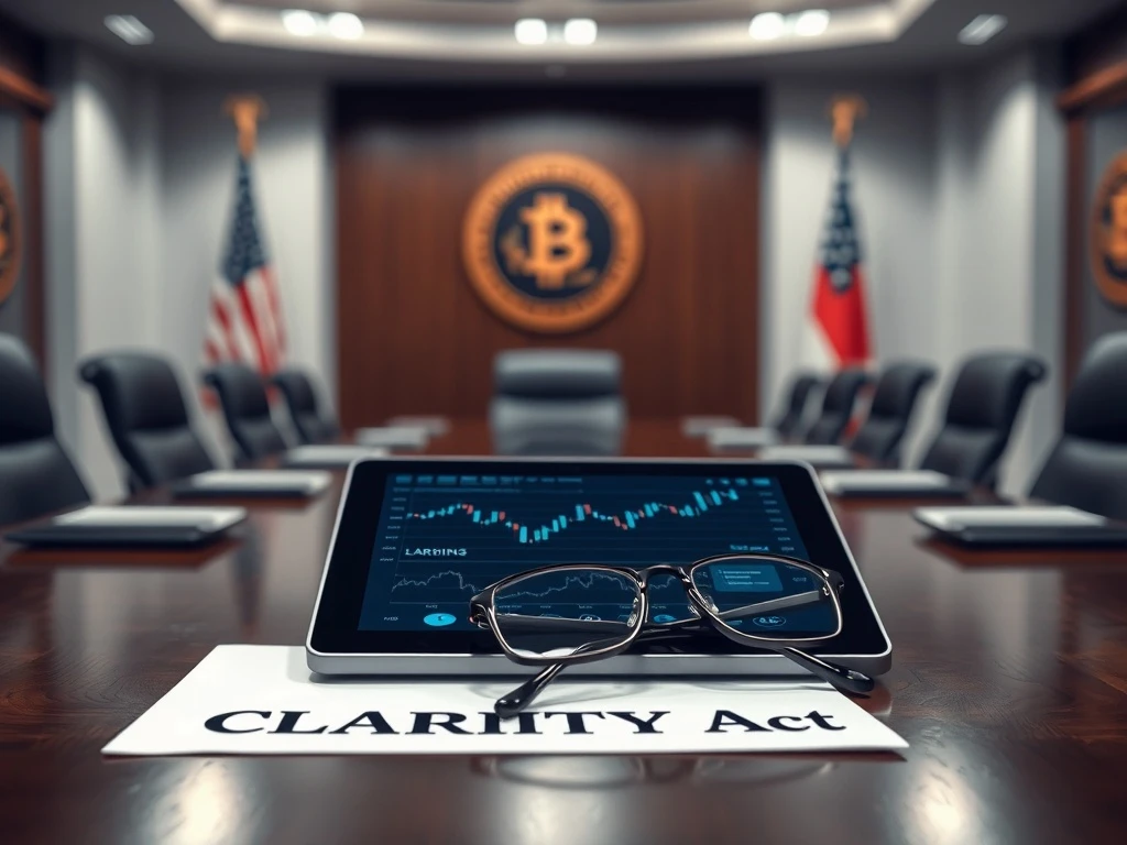 Ripple CEO Brad Garlinghouse advocates for the CLARITY Act crypto regulation bill on a tablet.