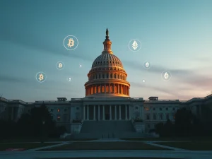 U.S. Capitol with digital overlay representing the Senate Agriculture Committee passing the crypto market structure bill