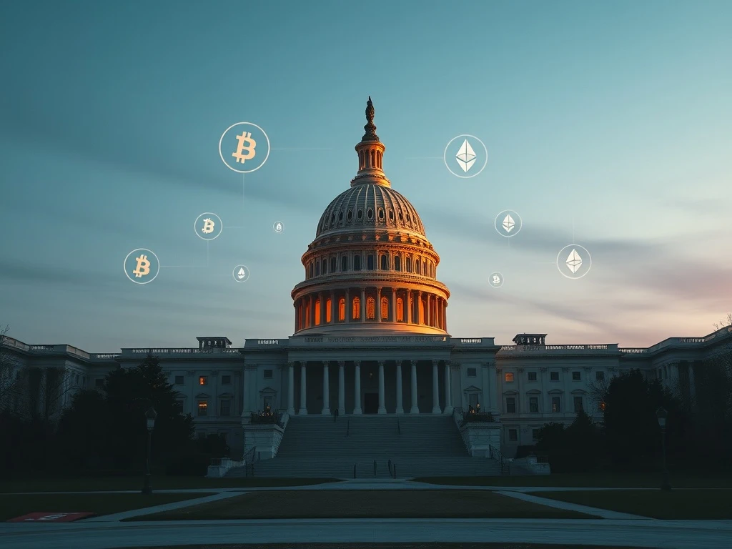 U.S. Capitol with digital overlay representing the Senate Agriculture Committee passing the crypto market structure bill