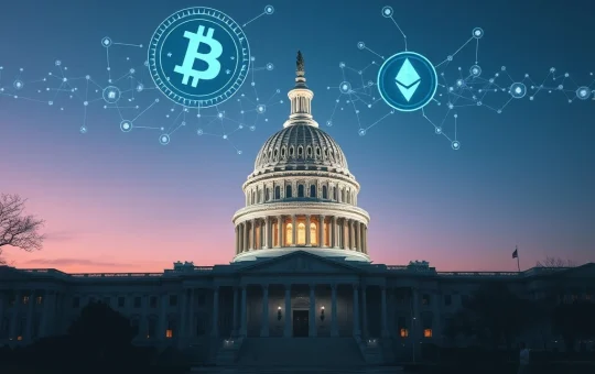 US Capitol with digital overlay symbolizing the Senate's critical crypto bill markup on the CLARITY Act.