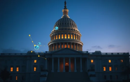 US Capitol with blockchain overlay representing digital asset market structure bill debate