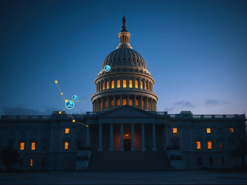 US Capitol with blockchain overlay representing digital asset market structure bill debate