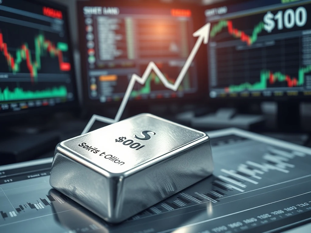 Historic $100 silver price milestone shown on a financial chart with silver bullion.