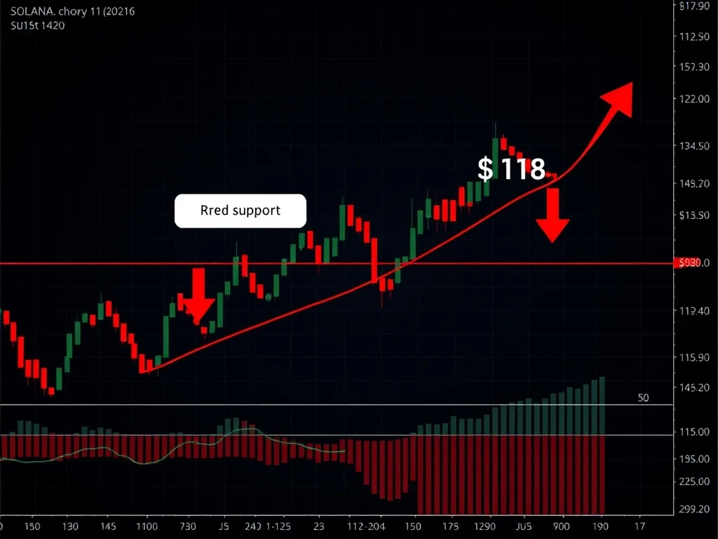 Solana price chart breaking critical support level indicating potential 30% decline