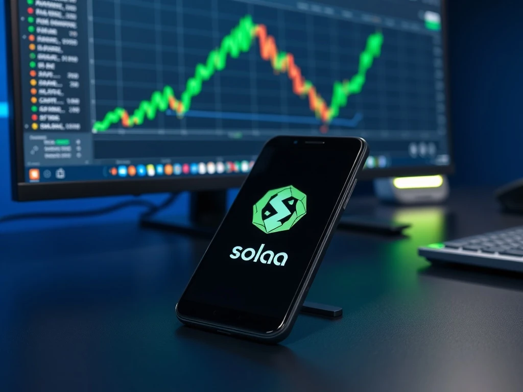 Solana Seeker smartphone triggering a major SKR token price surge on a crypto chart