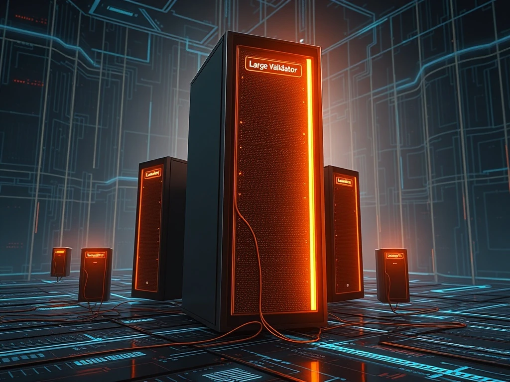 Illustration of Solana network decentralization crisis as small validator nodes go offline.