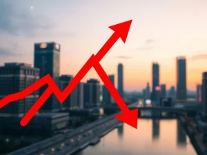 Steep decline in South Korean crypto exchange trading volume shown on a financial data chart.