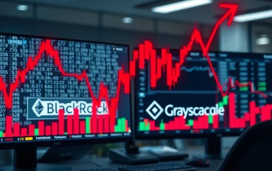 Analysis of spot Ethereum ETF outflows showing investor withdrawals from BlackRock and Grayscale funds