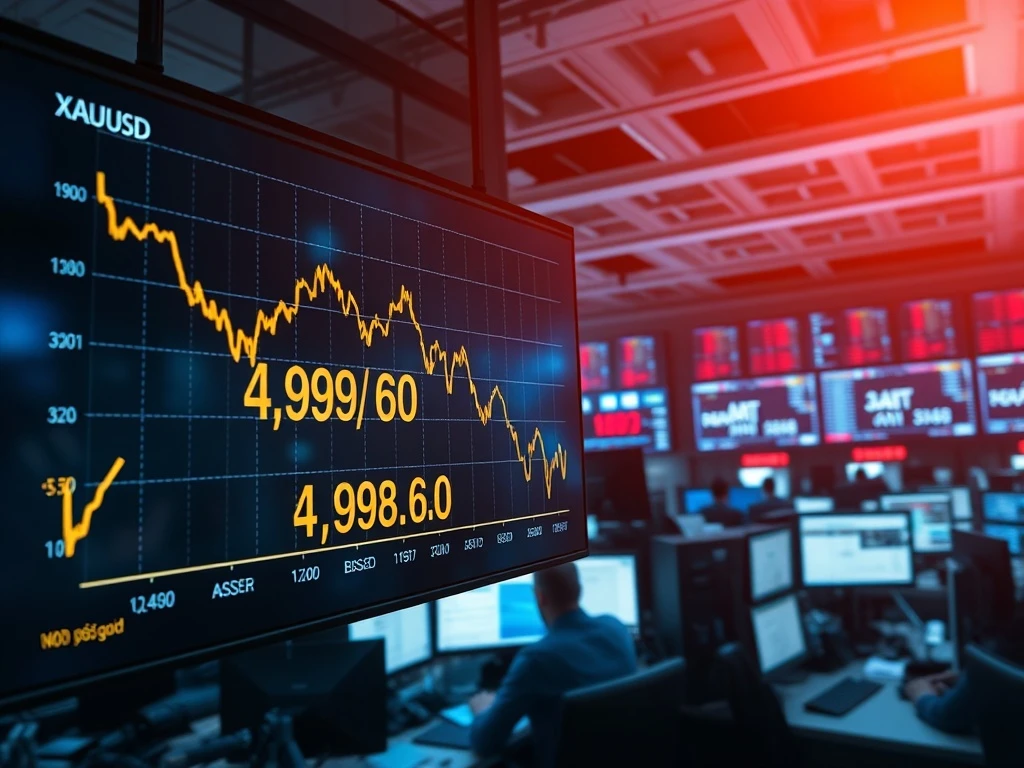 Analysis of the spot gold price falling below $5,000 per ounce in volatile trading.